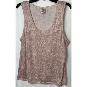 Lucky Brand Womens XL Tank Top Knit Stretch Pink Cream Floral Sleeveless